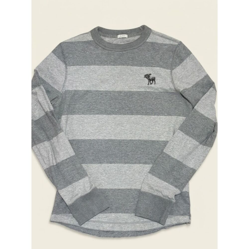 Abercrombie & Fitch Long Sleeve Shirt Mens XL Gray Stripe Muscle Fit Crew Neck